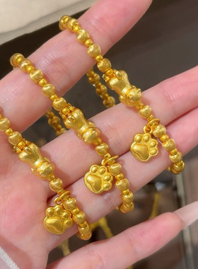 金色镭射爆闪猫眼珠软萌趴趴猫手串女猫爪挂坠转运珠古法手链