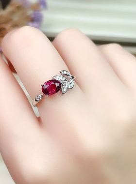 新款天然镁铝石榴石戒指女指环开口戒食指戒S925纯银镶嵌日韩礼物