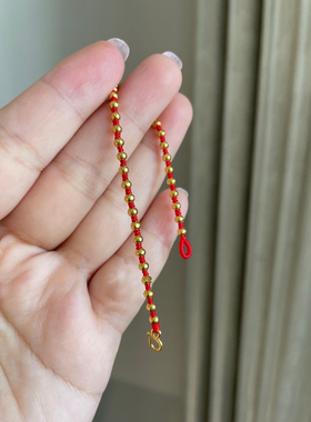 新款金色珠编织红绳子手链女小金珠本命年好运送女友生日礼物