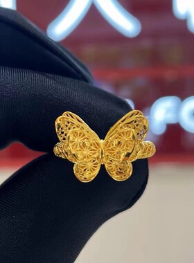 纯铜镀金新中式古法手工花丝蝴蝶戒指小众设计森系高级
