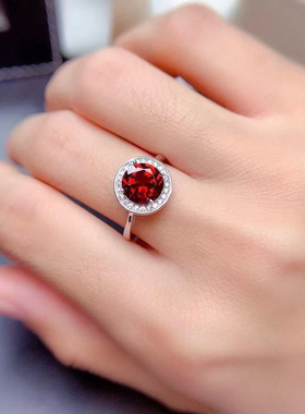 天然莫桑比克石榴石戒指吊坠女S925银镀18k金新款时尚生日礼物