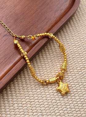 小红同款亮金点钻锤纹五角星跑环算盘珠手链轻奢气质手饰送女友