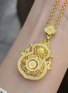 金店同款镂空葫芦镀金色吊坠花丝镶嵌古法精致工艺四美项链女
