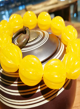 羊角猛犸牙蜜蜡手珠南瓜佛珠手链手串男女款鸡油黄八瓣文玩礼品