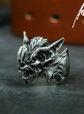 A鸦 原创手工定做银饰925银恶魔尖叫石像鬼男女款情侣戒指