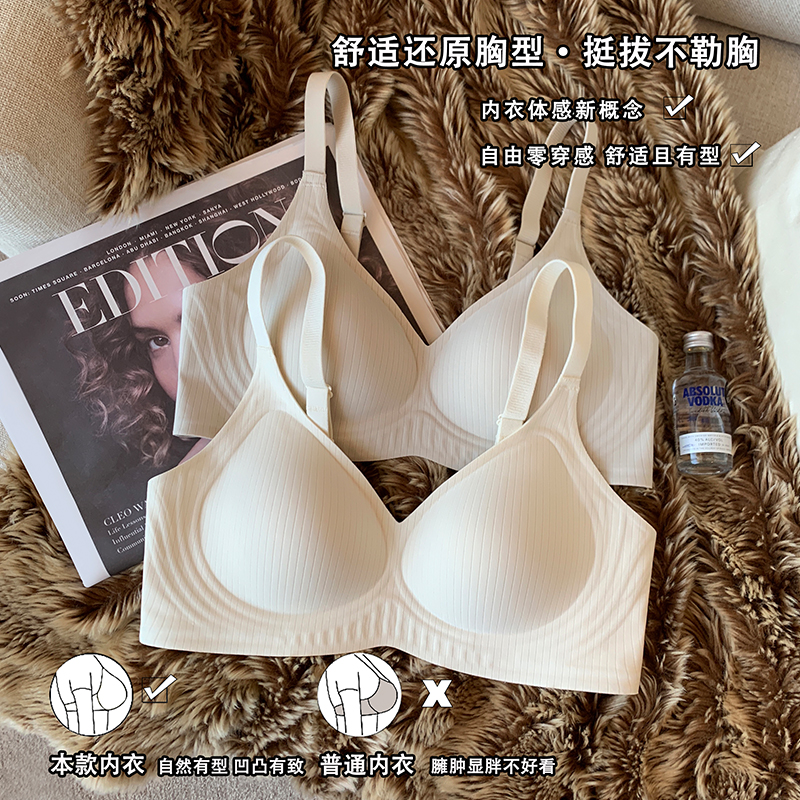 无痕内衣女小胸聚拢裸感薄杯无钢圈软支撑收副乳防下垂睡眠文胸罩 - 图1