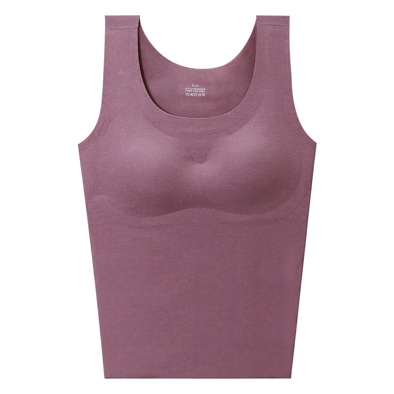 德绒保暖吊带背心内衣女磨毛带胸垫一体秋冬2025无痕抗菌打底上衣 - 图3