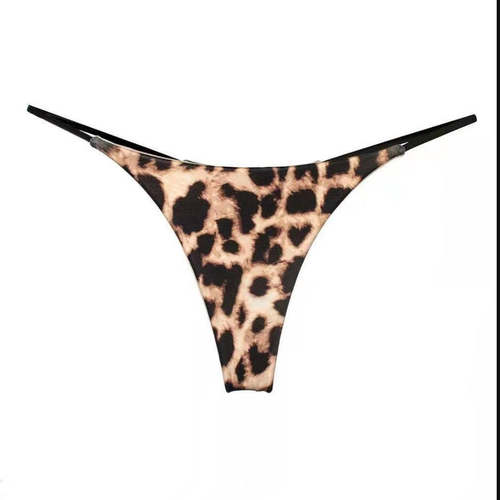 双层细带性感丁字裤低腰比基尼女士简约纯色豹纹T字裤三角裤朋克 - 图1