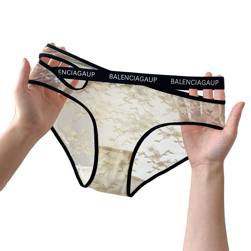 英文欧美新款性感蕾丝内裤女纯欲风无痕绑带镂空女生黑色低腰短裤,淘宝优惠券,粉丝福利购,淘宝优惠卷