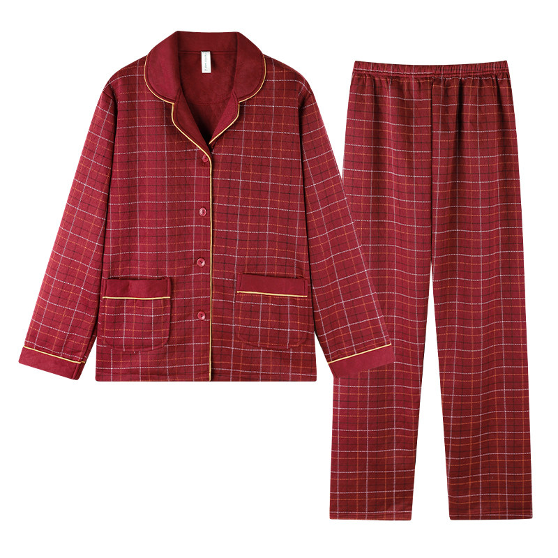 妈妈女士睡衣秋冬季纯棉加厚保暖空气棉夹层薄夹棉可外穿格子套装,淘宝优惠券,粉丝福利购,淘宝优惠卷