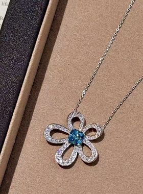 小红书爆款S925纯银爆闪冰蓝方糖格桑花吊坠冰花切项链2026新款