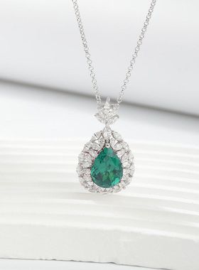 S925银人工培育红宝石水滴10*14mm性感女式项链小众气质彩宝吊坠