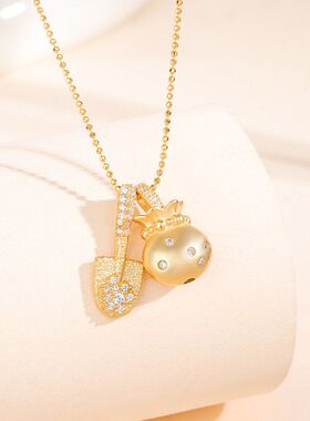 s925银镶钻金铲铲钱袋项链女新中式大气复古风闪珠链2026新款