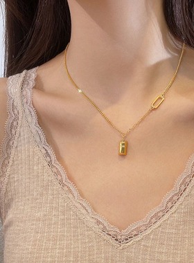 钛钢不掉色暴富小金砖吊坠项链