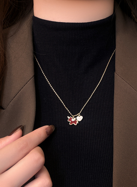 红色小马爱心吊坠项链女毛衣链