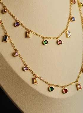 项链女彩色锆石多巴胺锁骨链