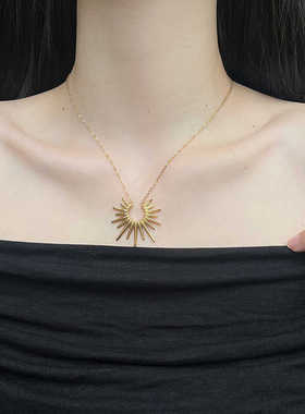 金色太阳花吊坠项链女毛衣链配饰