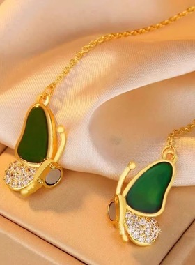 感温变色蝴蝶吊坠项链女锁骨链