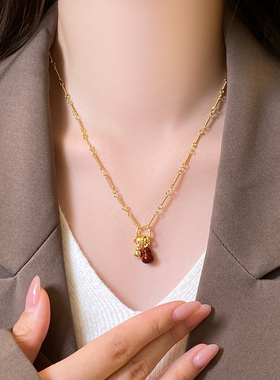 新年红色葫芦吊坠项链女毛衣链