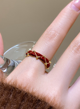 红色滴釉开口戒指女本命年指环