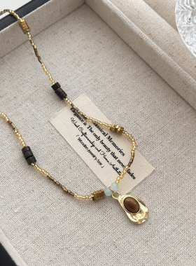 美拉德复古虎眼石串珠项链女配饰