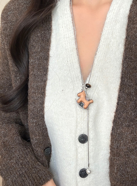 新中式复古小马吊坠项链女毛衣链