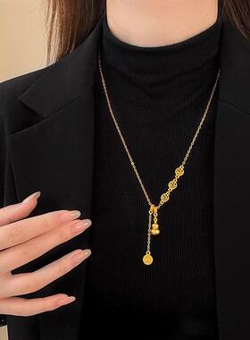 金色福字葫芦吊坠项链女秋冬复古新中式轻奢高级感气质毛衣链配饰