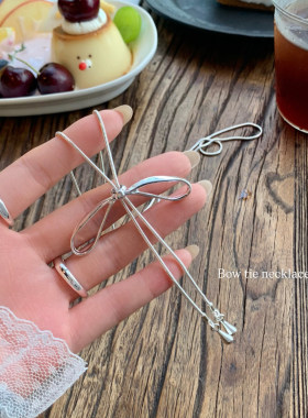 韩系蝴蝶结抽拉项链女锁骨链配饰