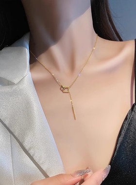 钛钢不掉色几何流苏项链女