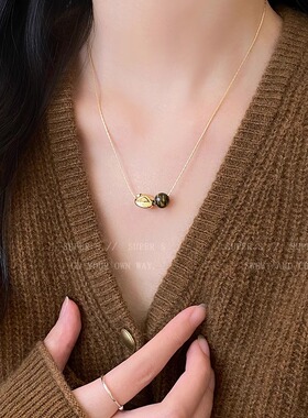 金色复古几何虎眼石项链女2024新款秋冬气质轻奢高级感毛衣链配饰