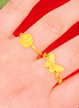 沙金时尚中式同款玫瑰四叶草戒指