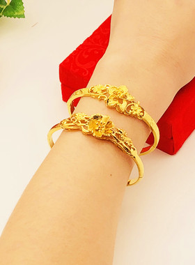 24k镀金假黄金玫瑰花龙凤女手镯