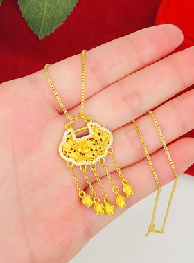 女沙金金店同款铃兰流苏镶钻项坠