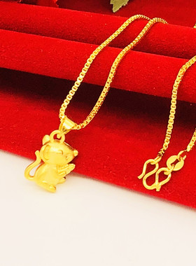 沙金项链本命年红绳鼠米老鼠生肖