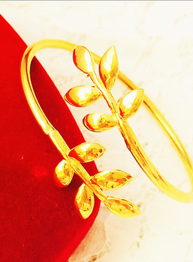 越南沙金仿真镀金个性树叶手镯子