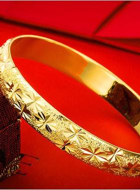 沙金手镯镯子铜镀金开口龙凤花朵