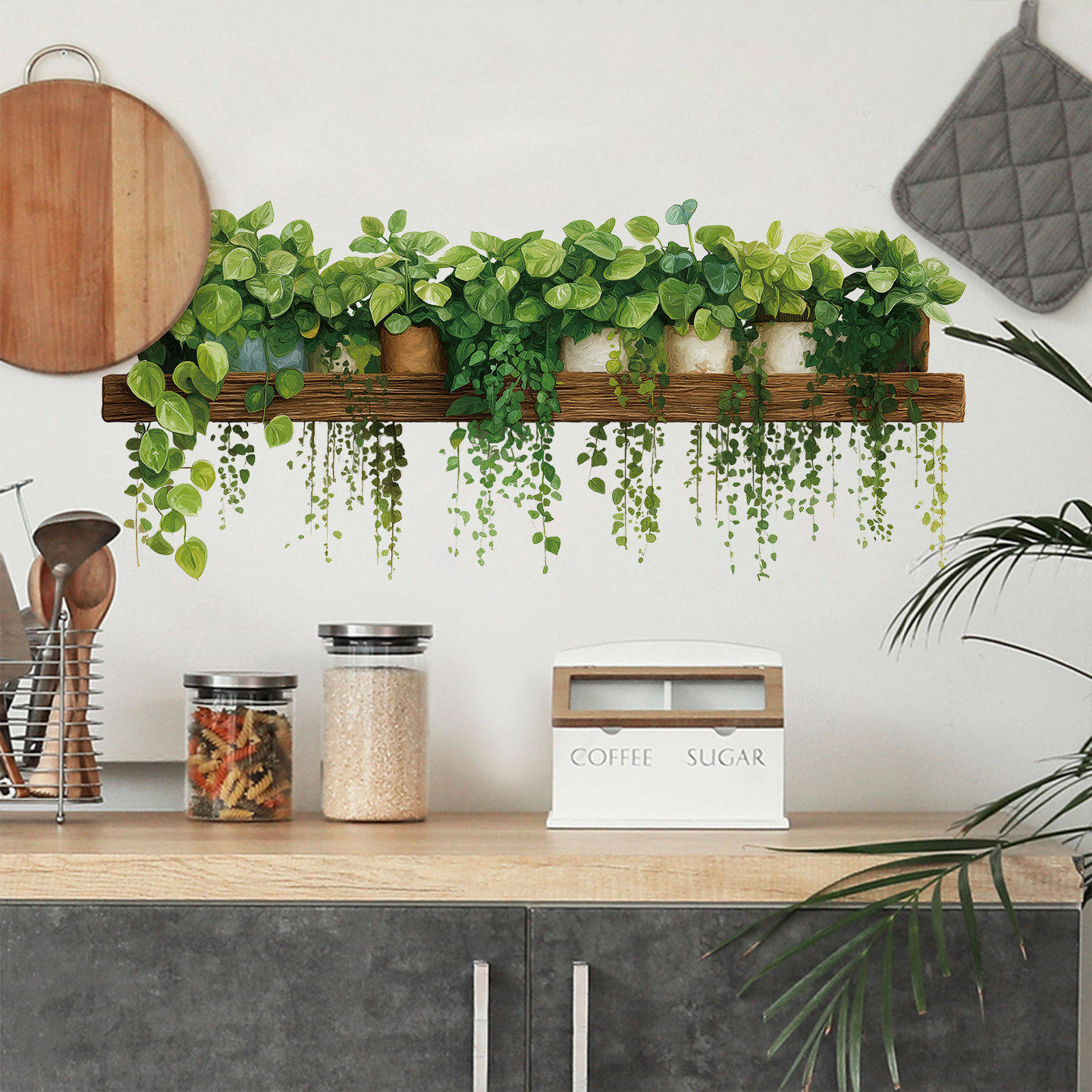 新款绿植绿萝吊蓝墙贴卧室客厅墙面美化装饰墙贴纸遮丑补洞踢脚线,淘宝优惠券,粉丝福利购,淘宝优惠卷