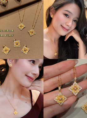 四时合美立体拉丝点钻项链女高级