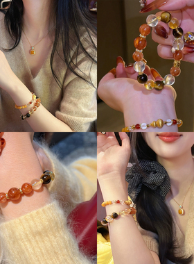 天然胶花黄水晶虎眼石金霸手串