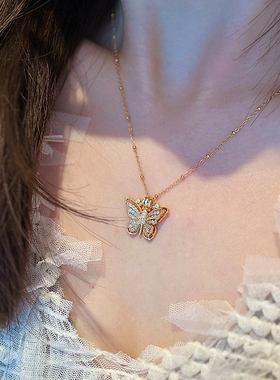 蜜蜂妈手作双层蝴蝶项链高级感