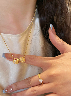 蜜蜂妈复古拉丝猫眼小金球项链