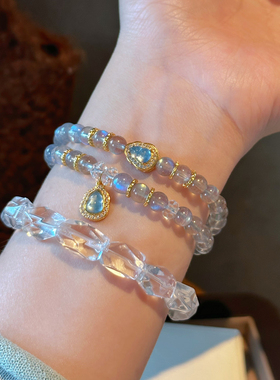 蜜蜂妈天然月光石海宝蓝葫芦手串