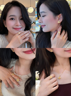 四时合美金色方形戒指女小众高级
