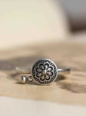 S925纯银招财转运轮戒指复古做旧
