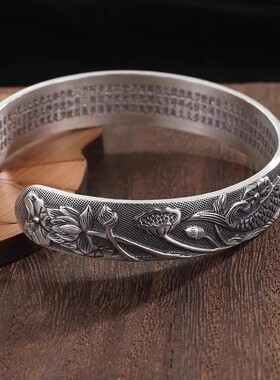 莲花双鱼心经手镯复古民族风女士