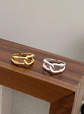 通体925纯银简约小众设计打结缠绕开口戒指女食指环小红书ins同款