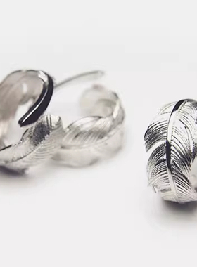 S925银开口可调节仿真羽毛戒指