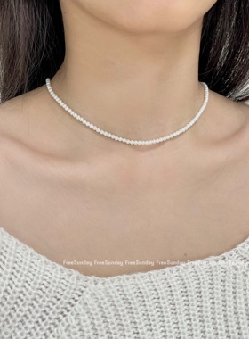施家珍珠925纯银锁骨链女气质