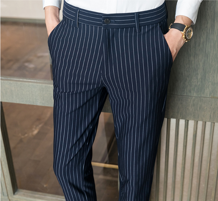 黑色竖条纹西裤男九分裤春夏季修身小脚休闲西装长裤弹力胖子大码,淘宝优惠券,粉丝福利购,淘宝优惠卷