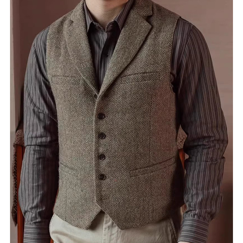 秋冬男士商务西装马甲大码修身翻领坎肩背心意式羊毛呢人字纹马甲,淘宝优惠券,粉丝福利购,淘宝优惠卷